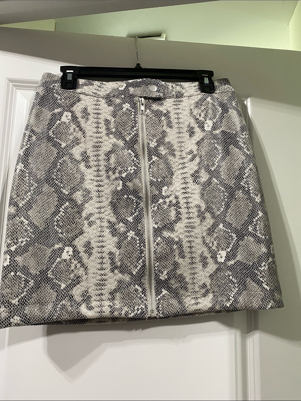 Thread & Supply Gray and White Snake-Print Faux Leather Mini Skirt